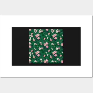 Romantic Green Pink Roses Floral Watercolor Painting Posters and Art